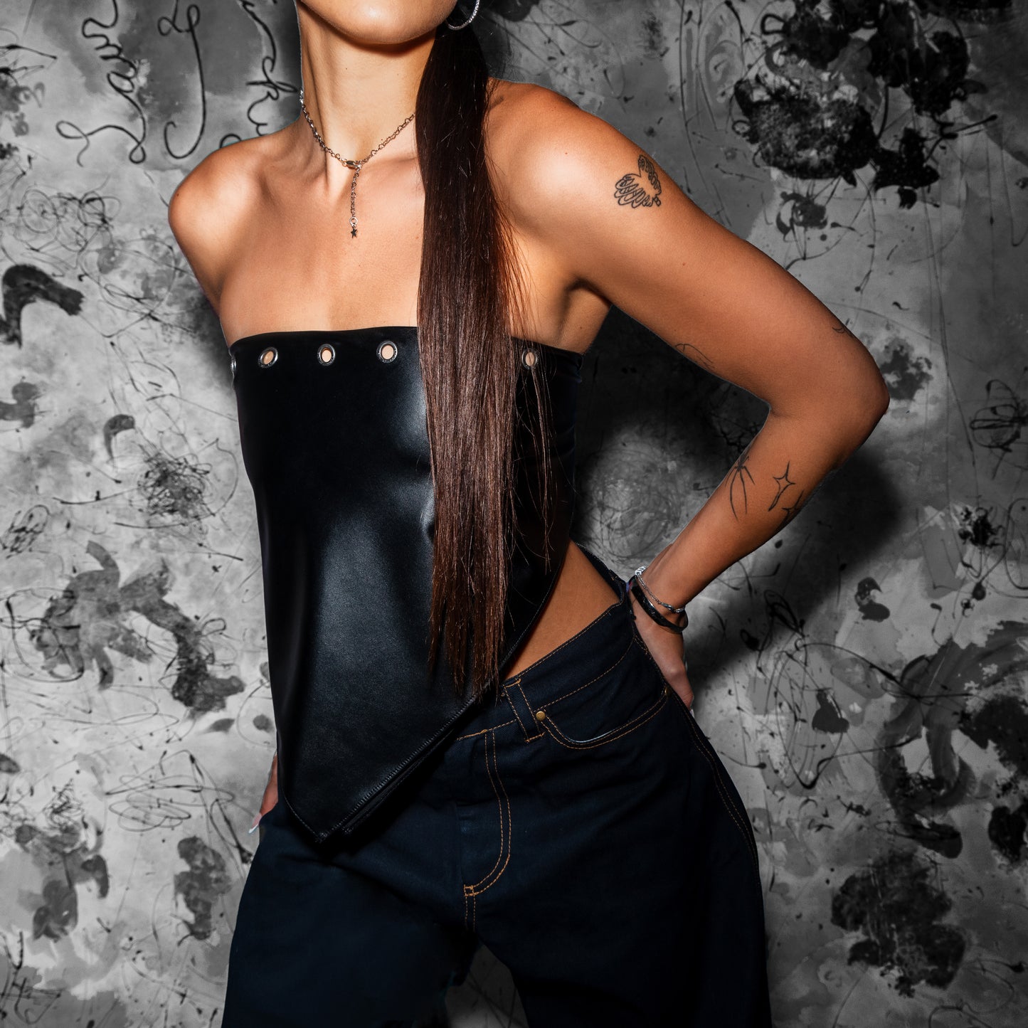 bluestory, bluestory made in la los angeles ca usa leather bandana bandeau top photographed at aleph studio