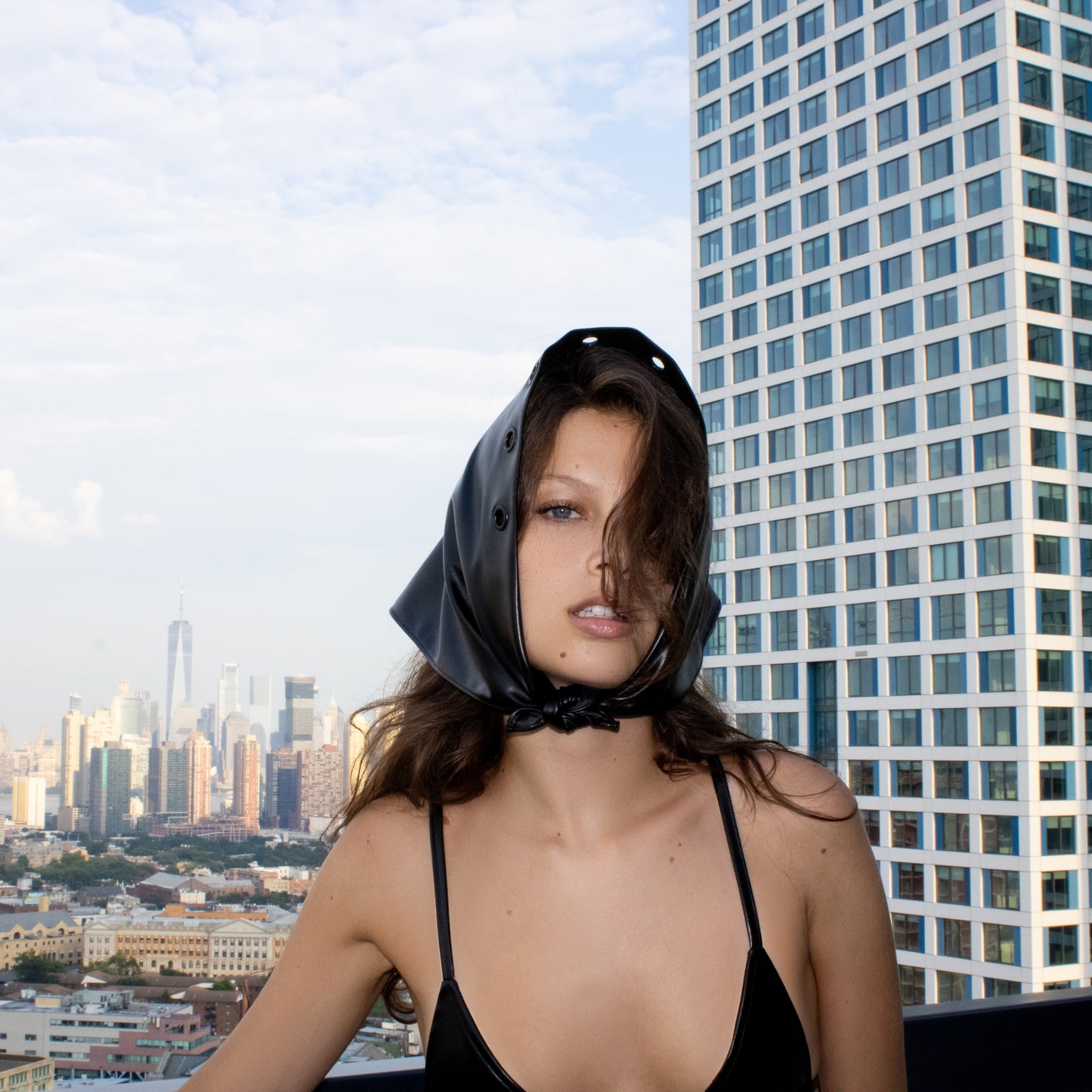 bluestory, bluestory vegan leather clothing brand made in la los angeles ca usa leather eyelet bandana bandeau top lourden berez jersey editorial photographed by lauren stucky