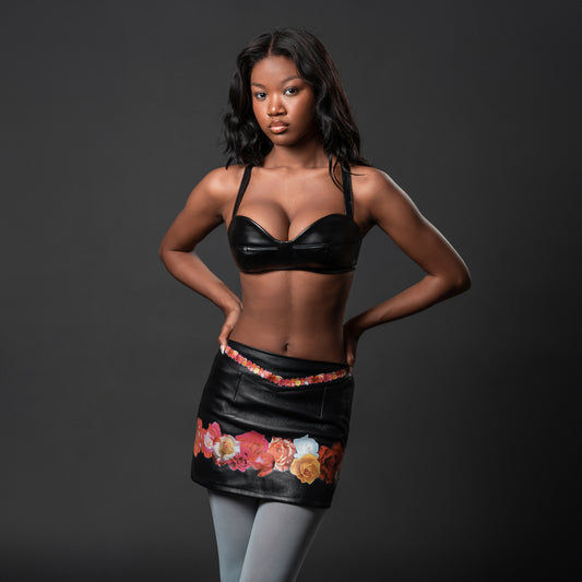 bluestory, bluestory vegan leather clothing brand made in la los angeles ca usa leather bustier bra sevah photographed at aleph studio 