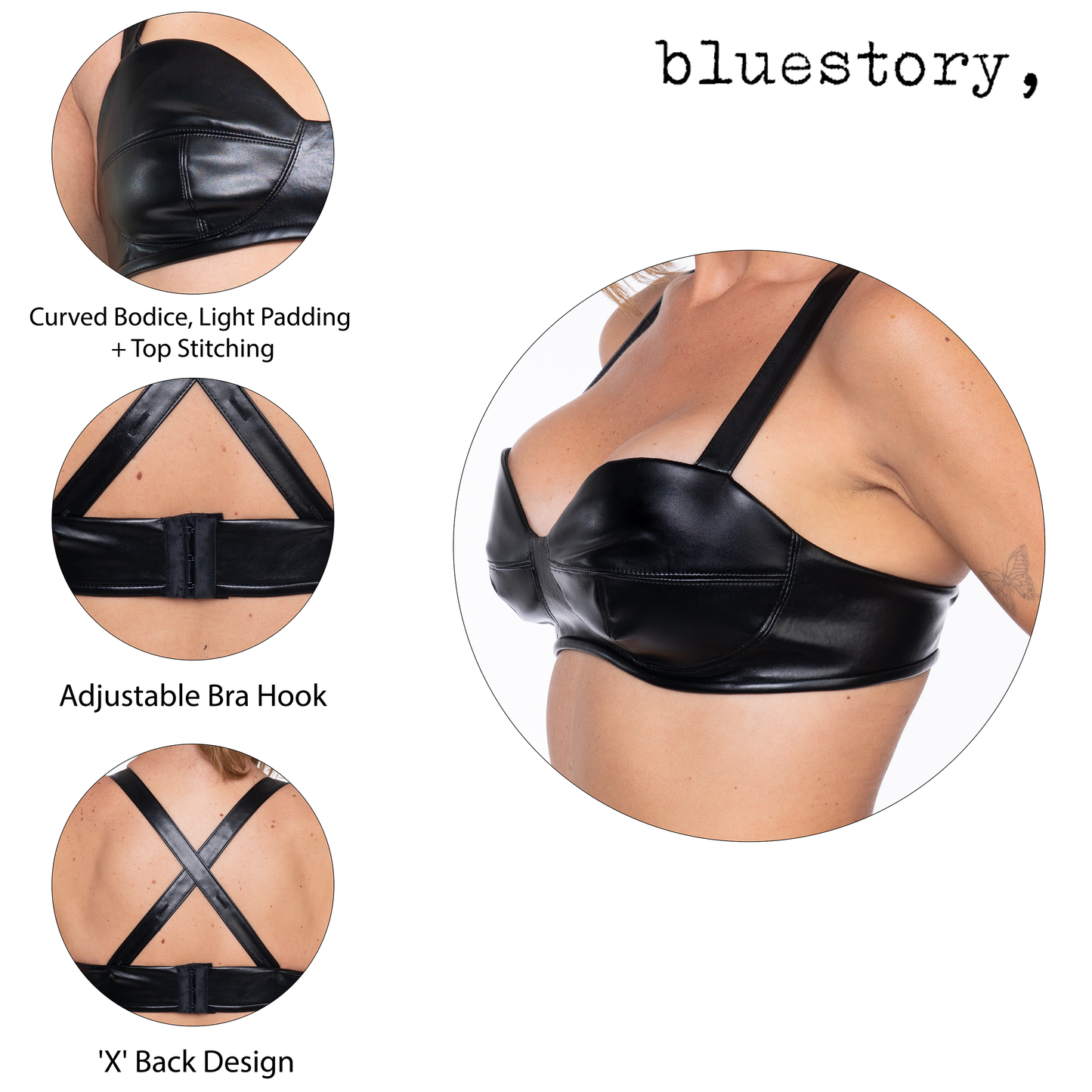 
                  
                    bluestory, bluestory vegan leather clothing brand leather bustier bra product details
                  
                