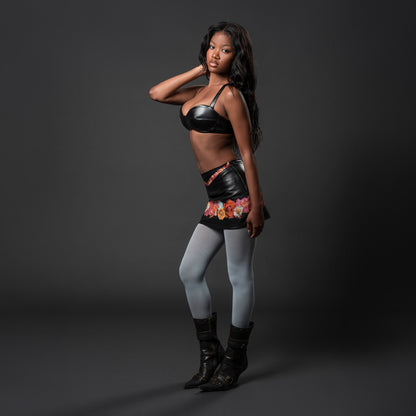 bluestory, bluestory vegan leather clothing brand made in la los angeles ca usa leather bustier bra side view sevah photographed at aleph studio