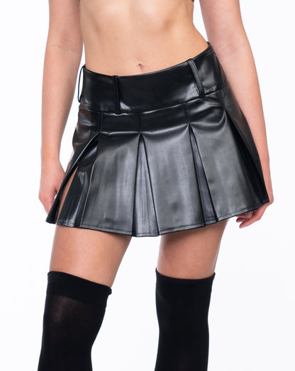 bluestory, bluestory vegan leather clothing brand made in la los angeles ca usa leather pleated mini skirt amazon product view